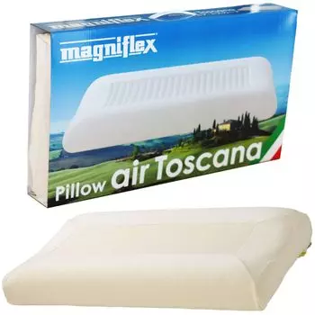 Magniflex Air Tuscany Доступно в двух вариантах высоты и подходит для людей с глубокими изгибами шеи и любителей спать на боку. Высокоэластичная подушка, разработанная для верхней части