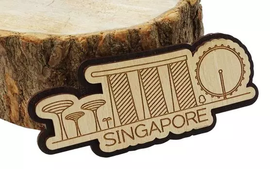 Магнит на холодильник из дерева с гравировкой Printtoo Merlion Singapore, сувенир, подарок 1.5 x 4 Inches коричневый