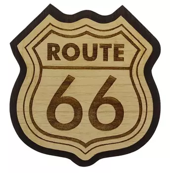 Магнит на холодильник Route 66 с гравировкой на дереве, сувенир, подарок 4 x 3.5 коричневый