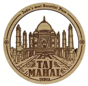 Магнит на холодильник Тадж-Махал с гравировкой на дереве, индийский сувенир 4 x 4 коричневый