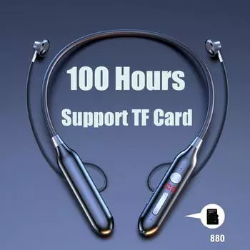 Магнитная 100-часовая беспроводная гарнитура Bluetooth + карта, двухрежимные наушники со светодиодным цифровым дисплеем, которые можно подключить к динамикам для воспроизведения музыки 60 Hours Black