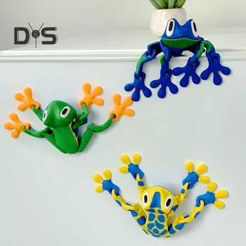 Магнитная 3D-печатная игрушка-лягушка с подвижными суставами Магнит на холодильник в виде лягушки Фигурка животного с шарнирным соединением Украшение для домашнего офиса и монитора компьютера фиолетовый/зелёный