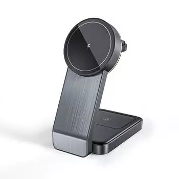 Магнитная беспроводная зарядная док-станция 3 в 1, быстрое беспроводное складное зарядное устройство 15 Вт для Iphone 14 13 12 Iwatch Airpods as picture серый