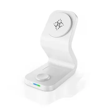 Магнитная беспроводная зарядная подставка 15 Вт 3-в-1, док-станция для быстрой зарядки, совместимая с Iphone 12 Magsafe белый