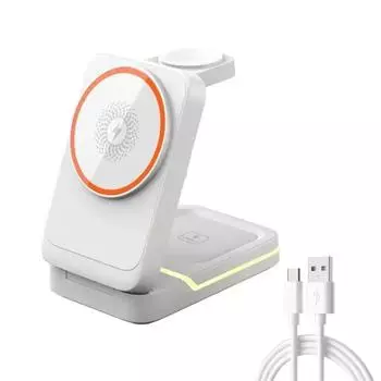 Магнитная беспроводная зарядная станция 3 в 1, 30 Вт, быстрая зарядка телефона, адаптер для iPhone 16, 15, 14, 13, Pro Max/Mini/Plus/iWatch/Airpods