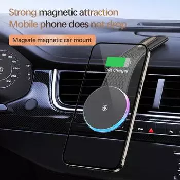 Магнитная быстрая беспроводная зарядная подставка с RGB-подсветкой, наклейка на приборную панель автомобиля, кронштейн для iPhone 15 14 13 12 Pro Max, зарядная станция Tesla
