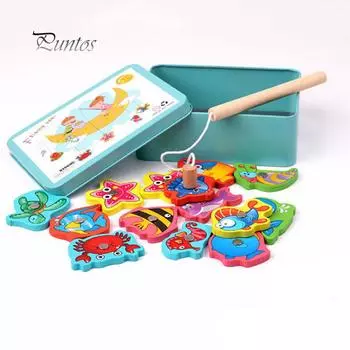 Магнитная деревянная детская игрушка для рыбалки, детская имитация океана, интеллектуальная рыбная игра розовый