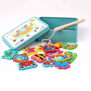 Магнитная деревянная детская игрушка для рыбалки, детская имитация океана, интеллектуальная рыбная игра розовый