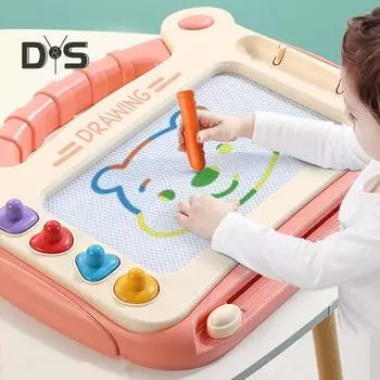 Магнитная доска для граффити с 4 различными штампами для рисования, легко стирает рисунки, ручка не теряется, детская доска для рисования, развивающая игрушка синий