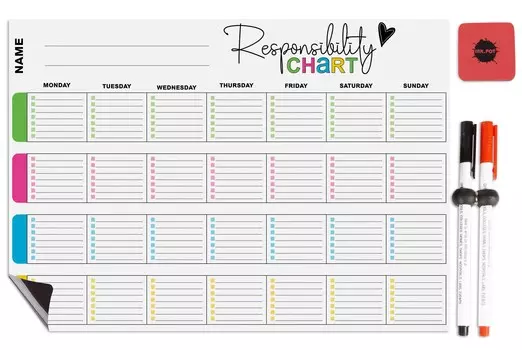 Магнитная доска Inkdotpot, диаграмма ответственности, рутинная диаграмма для холодильника, схема поведения для сухого стирания, диаграмма ответственности для детей 12x17 inches белый