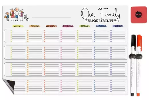 Магнитная доска Inkdotpot, наша семейная ответственность, рутинная таблица для холодильника, схема поведения для сухого стирания, ответственность за детей 12x17 inches белый