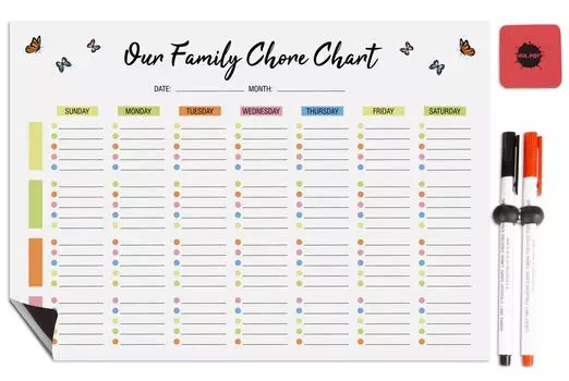 Магнитная доска Inkdotpot, наша семейная рутинная диаграмма, рутинная диаграмма для холодильника-сухое стирание, диаграмма поведения для детей 12x17 inches белый
