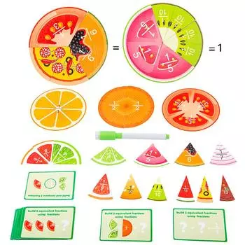 Магнитная дробь Монтессори, обучающие математические игрушки, деревянная доска, фруктовые круги, блоки, игра-головоломка, ранние образовательные математические навыки
