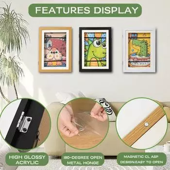 Магнитная фоторамка Yousheng, деревянная фоторамка на петлях, детская художественная рамка 11 x 8,5 , держатель картин для детских художественных работ, сертификатов на картины