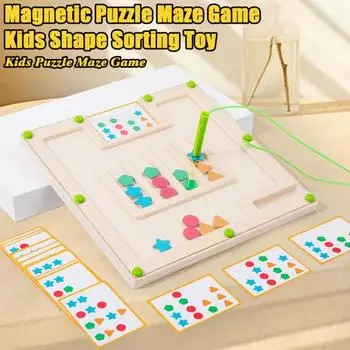Магнитная головоломка-лабиринт, настольная игра, сортировка по цвету и форме, подсчет, сопоставление, мелкая моторика, путешествия, дети, развивающая деревянная игрушка-лабиринт цвет старого дерева