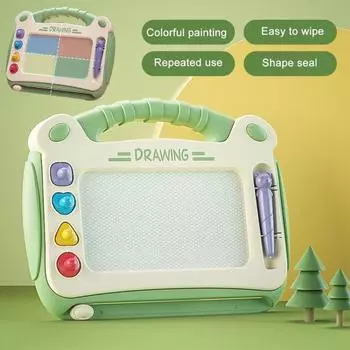 Магнитная граффити-доска с 4 различными штампами-узорами, легко стирает рисунки, предотвращает потерю синий