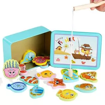 Магнитная игра-рыбалка деревянная легкая яркая игрушка для рыбалки для малышей