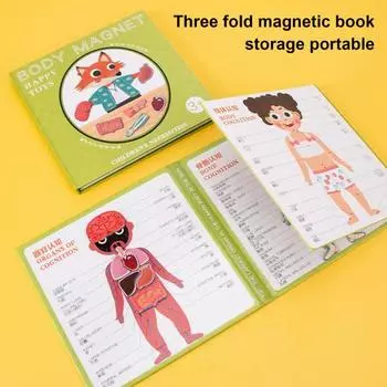 Магнитная книга-головоломка структуры тела Yousheng, деревянная книга-головоломка для дошкольников, обучающая частям тела, интерактивная обучающая книга по анатомии человека для родителей и детей
