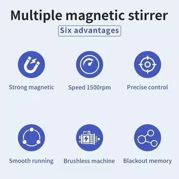 Магнитная мешалка 200-1500 об/мин, 4/6/9 позиций, многопозиционный магнитный смеситель, лабораторный смеситель из нержавеющей стали 304 с дисплеем времени