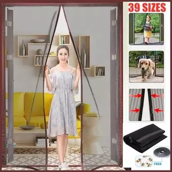 Магнитная москитная сетка без инструментов, летняя анти-жук, дверные шторы, сетчатая сетка с автоматическим закрыванием двери, мягкая сетка, кухонная ширма W70 x H200cm чёрный