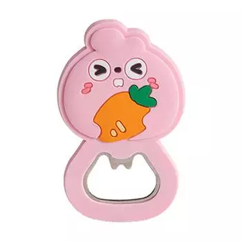 Магнитная открывалка для бутылок в мультяшном стиле с изображением животных, прочная многофункциональная открывалка для пива из ПВХ для дома Pink Rabbit 14.7x14.5cm