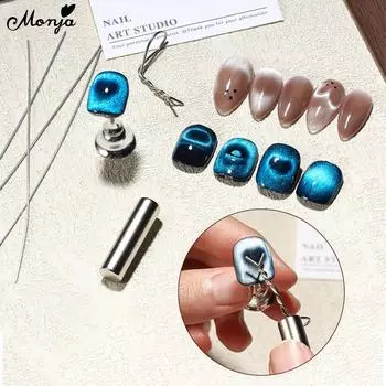 Магнитная палочка для ногтей Monja с гибкой железной проволокой для УФ-гель-лака «кошачий глаз», магнитные палочки в форме сердца и слитка, инструменты для дизайна маникюра своими руками