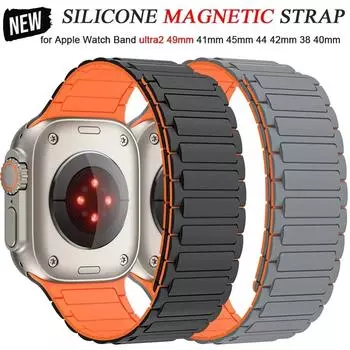 Магнитная петля для ремешка Apple Watch 46 мм 49 мм 45 мм 44 мм 42 мм 41 мм 40 мм 38 мм силиконовый браслет iWatch Series 10 9 8 7 6 5 Se ultra 2 ремешок 38mm 40mm 41mm