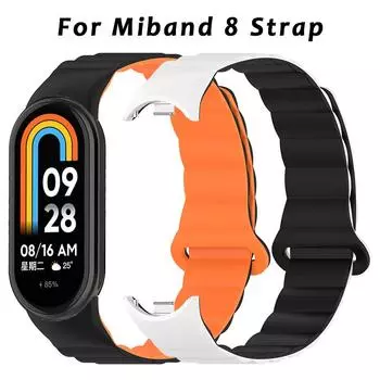Магнитная петля для Mi Band 8, силиконовый спортивный ремешок для часов для Xiaomi Mi Band 8, NFC Correa, браслет, металлический интерфейс