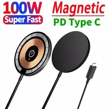 Магнитная подставка для беспроводного зарядного устройства 100 Вт для iPhone 15 14 13 Samsung Xiaomi Зарядные устройства Индукционные зарядные устройства Macsafe PD Док-станция для быстрой зарядки телефона белый