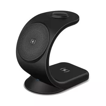 Магнитная подставка для беспроводного зарядного устройства Est, станция быстрой зарядки 3-в-1qi для Iphone 13 12 Pro Max Airpods 2 3 4 Apple Watch 7/6/se 83 NO Plug Black чёрный