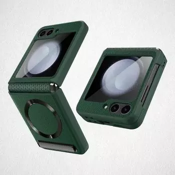 Магнитная подставка для чехла для телефона Magsafe для Samsung Galaxy Z Flip 6 5 Flip6 Flip5 5G, защитная стеклянная пленка, кожаный чехол Galaxy Z Flip6 розовый