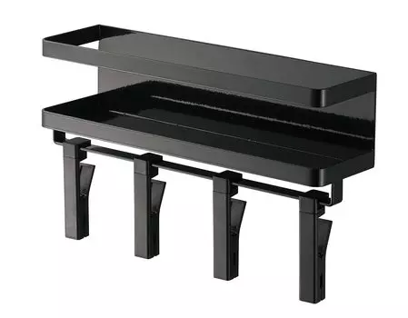 Магнитная подставка для специй Yamazaki Jitsugyo 5494, вращающаяся, 4 шт., примерно Ш30 x Г9 x Стойка для приправ, для хранения большого количества специй и зажимов, ряды, черная, высота 18,5 см чёрный