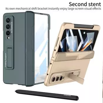 Магнитная подставка на присоске для Samsung Galaxy Z Fold 4, чехол, боковой слот для ручки, шарнир, защитная пленка, крышка экрана Only Case(No Pen) серый