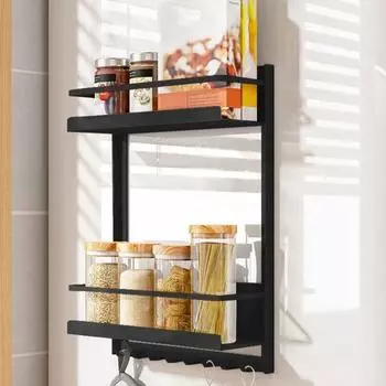 Магнитная полка для хранения на холодильнике с держателем для бумажных полотенец, нержавеющая, устойчивая к коррозии кухонная полка для специй чёрный