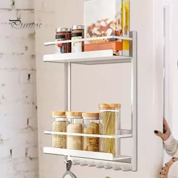 Магнитная полка для хранения на холодильнике с держателем для бумажных полотенец, нержавеющая, устойчивая к коррозии кухонная полка для специй чёрный