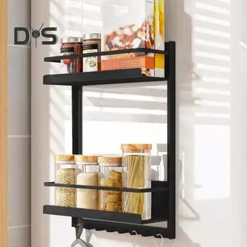 Магнитная полка для хранения на холодильнике с держателем для бумажных полотенец, нержавеющая, устойчивая к коррозии кухонная полка для специй чёрный