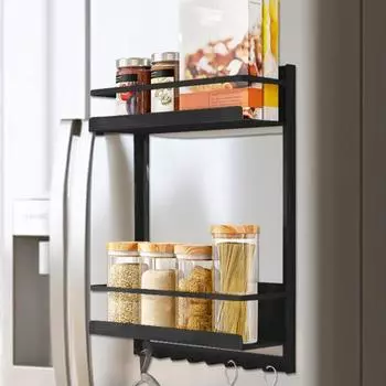 Магнитная полка для хранения на холодильнике с держателем для бумажных полотенец, устойчивая к коррозии, для кухни чёрный