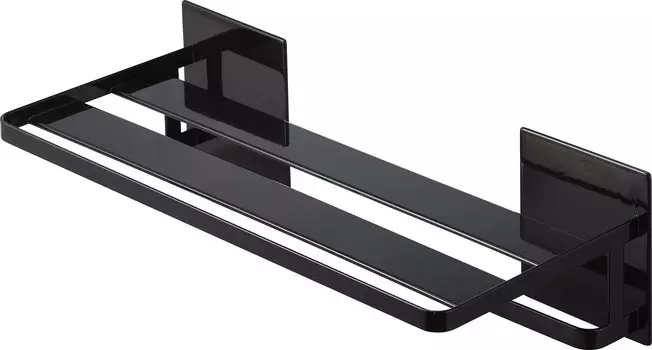 Магнитная полка для полотенец Yamazaki Jitsugyo 8181, черная, Ш48 x Г20 x В13 см, настенное хранилище для полотенец, крючок для подвешивания коврика для ванной в комплекте чёрный