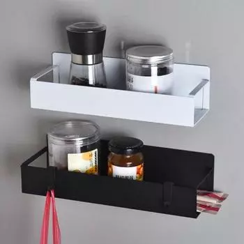 Магнитная полка для специй на холодильник с крючками, полая конструкция, нержавеющая, прочная, несущая способность, большая емкость S чёрный