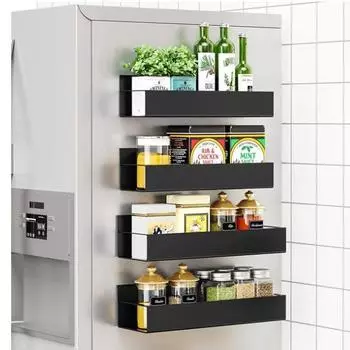 Магнитная присоска для хранения, бытовой кухонный холодильник, стиральная машина, боковая подвесная полка, многофункциональная полка для хранения 2-piece set чёрный