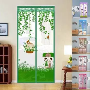 Магнитная сетка, москитная сетка для двери, занавеска, защита кухонного окна, прочная сетка из органзы, марля с приклеиванием ниток 90*210 кофейный