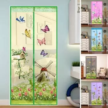 Магнитная сетка, москитная сетка для двери, занавеска, защита кухонного окна, прочная сетка из органзы, марля с приклеиванием ниток 100*210 кофейный