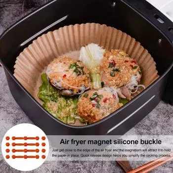 Магнитная силиконовая пряжка для фритюрницы для пергаментной бумаги, термостойкие пищевые подкладки, быстросъемные фиксированные зажимы для подкладок фритюрницы 2pcs красный