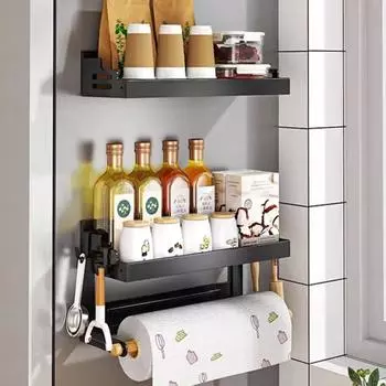 Магнитная стойка для хранения с держателем для бумажных полотенец, прочная, несущая, простая в установке кухонная органайзер для специй S белый