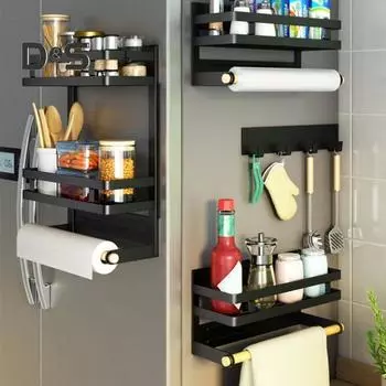 Магнитная стойка для хранения с держателем для бумажных полотенец. Прочная несущая способность. Простая установка. Кухонный органайзер. Полка для специй. Держатель для рулонов полотенец. S белый