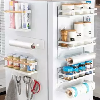 Магнитная стойка для хранения с держателем для бумажных полотенец. Прочная несущая способность. Простая установка. S белый