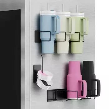 Магнитная стойка для хранения стаканов, держатель для бутылок с водой, нержавеющая сталь, прочная, выдерживает большие нагрузки, легко 1pc-3-cups чёрный