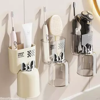 Магнитная стойка для хранения зубных щеток, настенный стаканчик для ополаскивателя полости рта без прокола, электрическая зубная щетка, держатель для зубной пасты в ванной комнате прозрачный