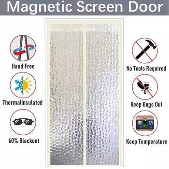 Магнитная теплоизоляционная дверная занавеска, противомоскитная и бесшумная. Для кондиционера Отопление Комната Семейная Кухня W 80cm x H 200cm белый