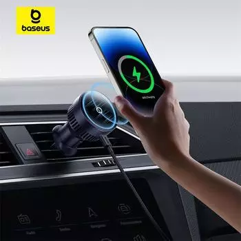 Магнитное автомобильное беспроводное зарядное устройство Baseus 15 Вт для MagSafe, автомобильное зарядное устройство, автомобильный держатель телефона для iPhone 15 14 13 12 Pro Max
